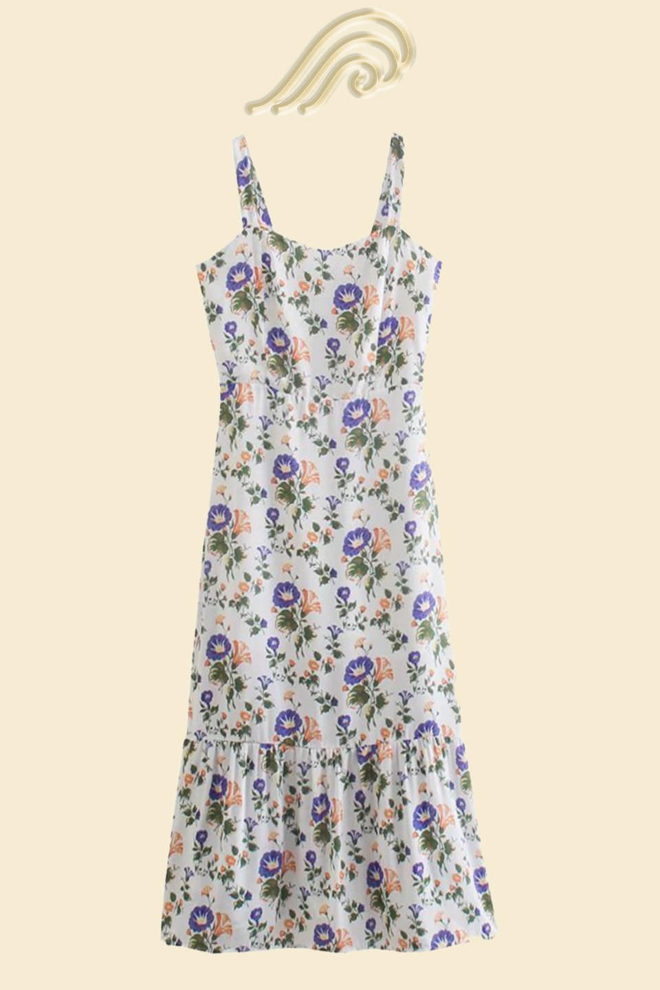 Printed flared midi dress with straps – Norelle