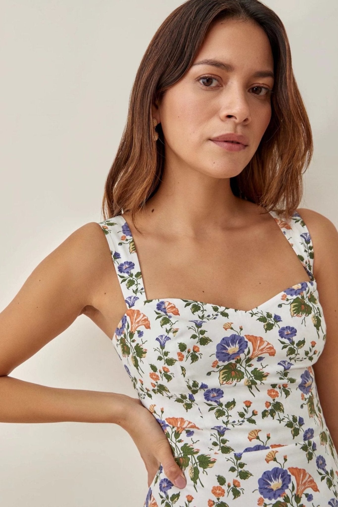 Printed flared midi dress with straps – Norelle