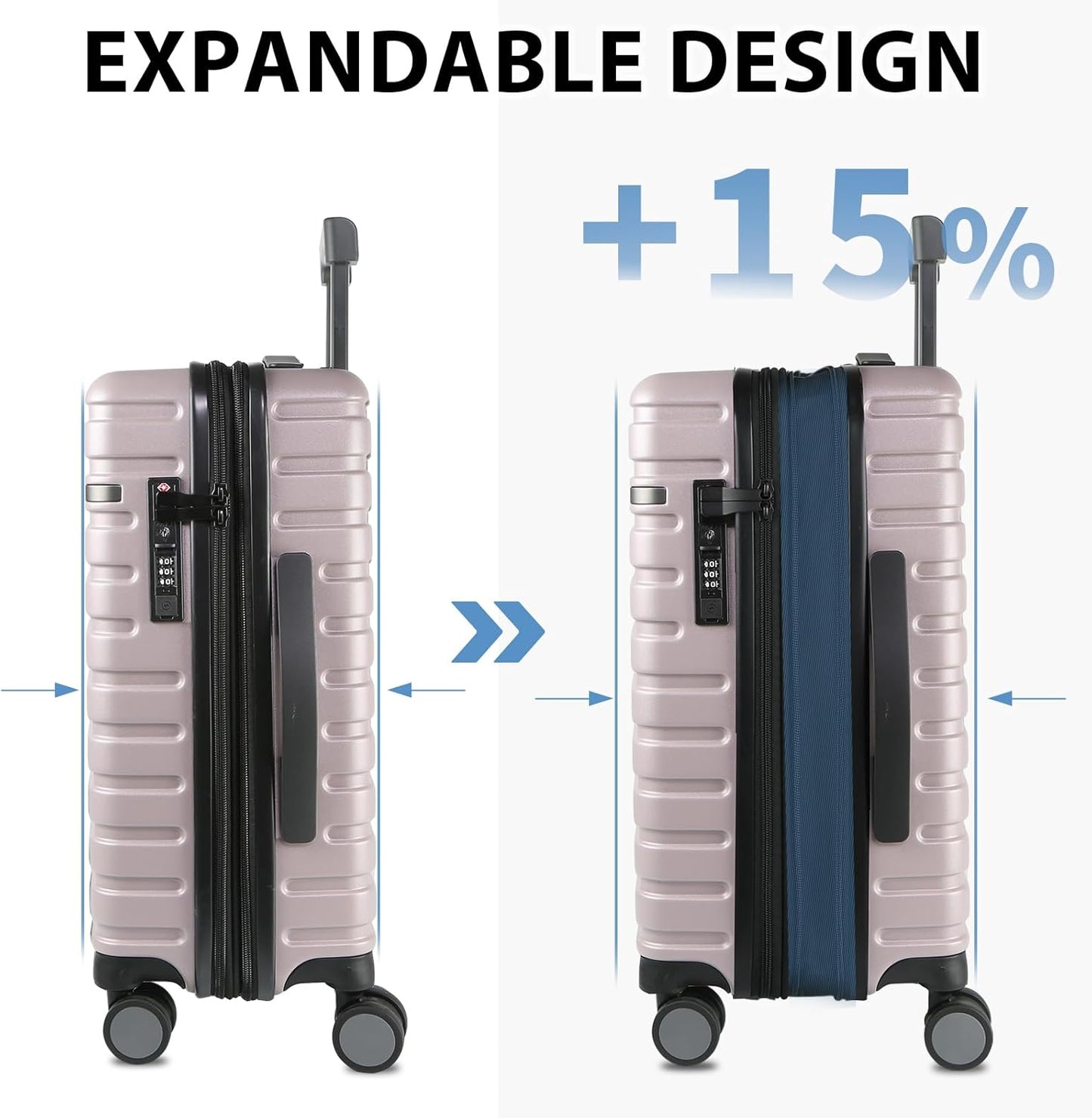 Expandable hard-shell suitcase with spinner wheels and TSA lock