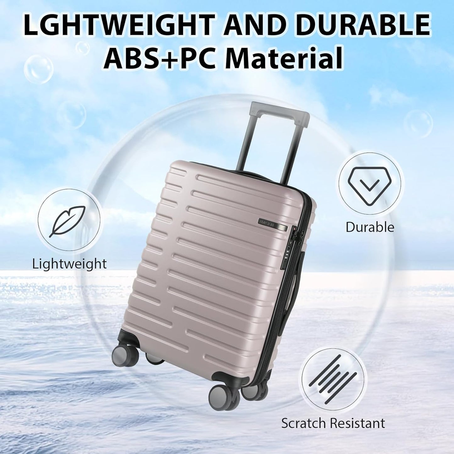 Expandable hard-shell suitcase with spinner wheels and TSA lock