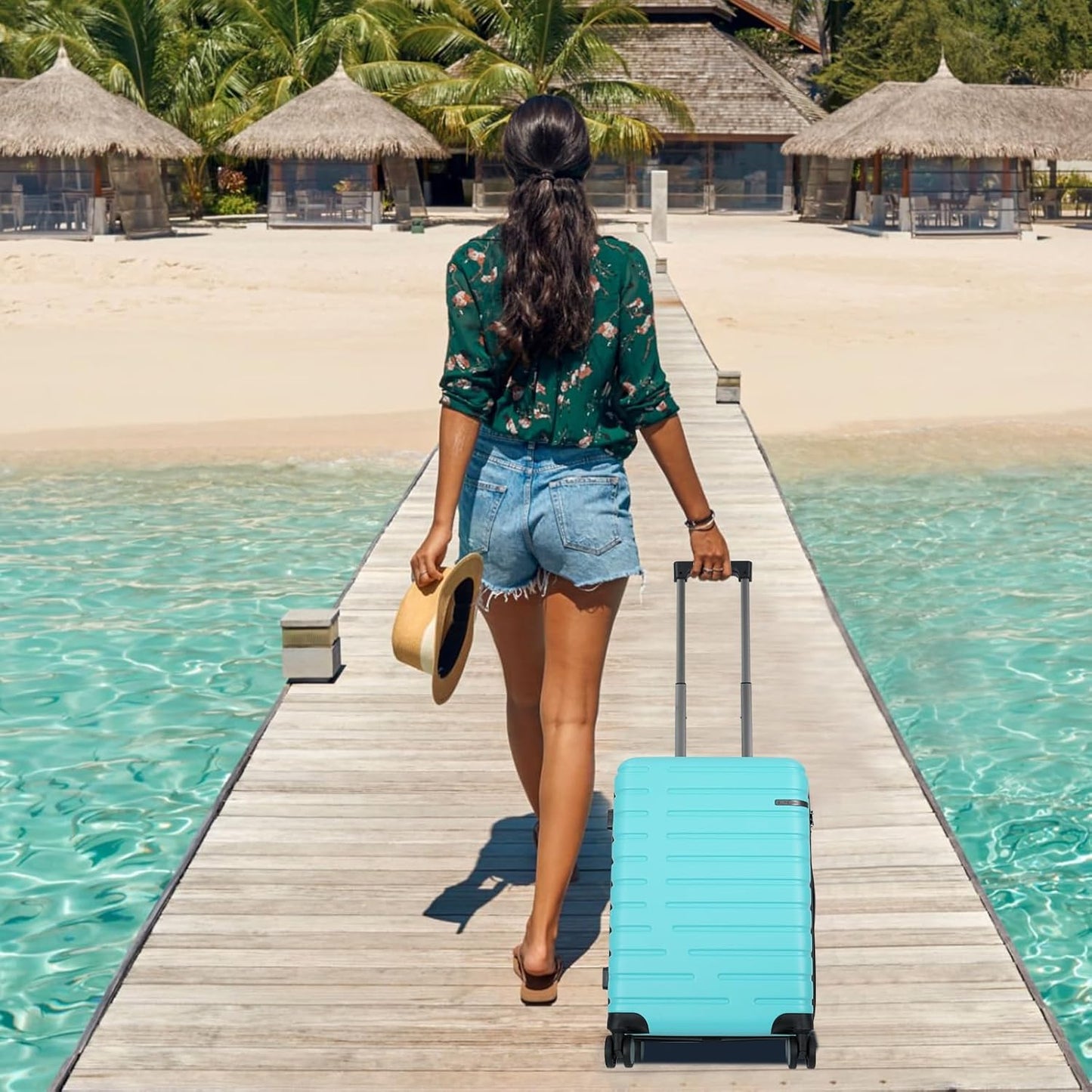 Expandable hard-shell suitcase with spinner wheels and TSA lock