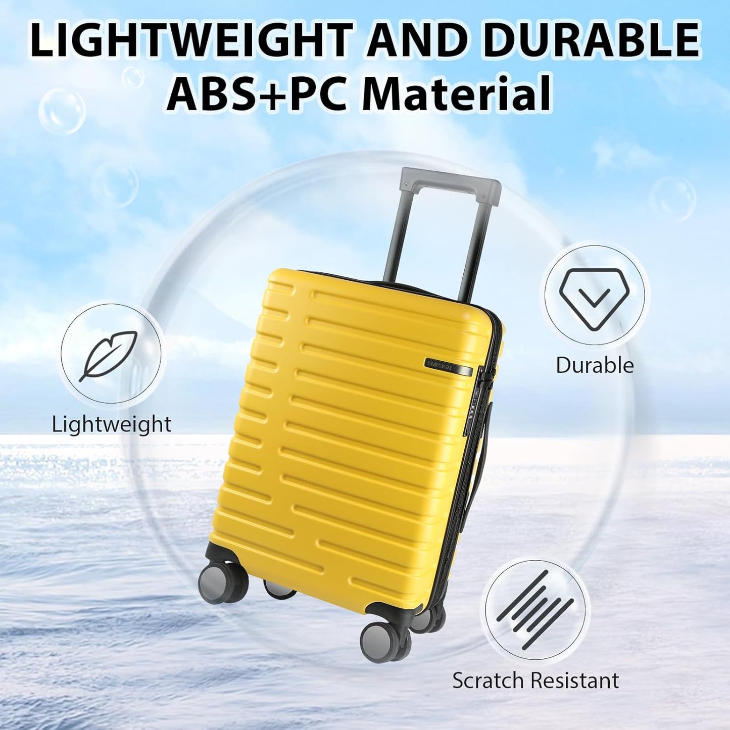 Expandable hard-shell suitcase with spinner wheels and TSA lock