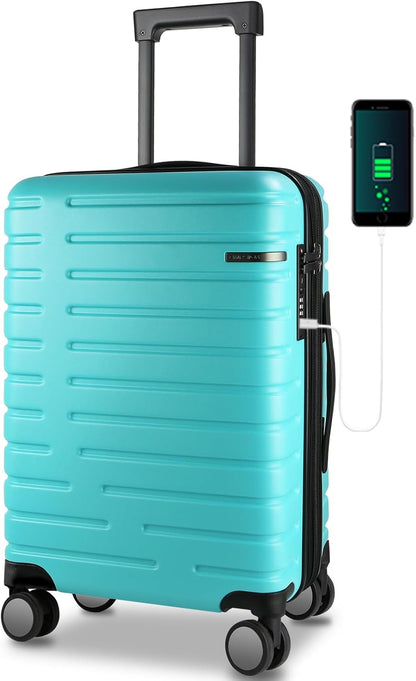 Expandable hard-shell suitcase with spinner wheels and TSA lock