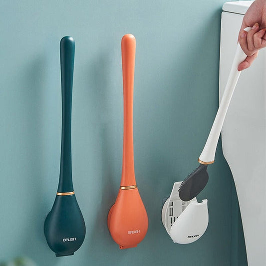 Silicone toilet brush with wall holder & drip tray – Clevora