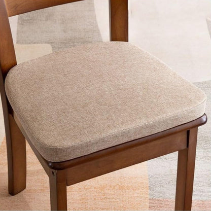 Beige woven-fabric seat cushion with rounded corners, sitting on a dark wooden dining chair 5