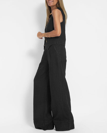 Linen 2-Piece Set with Wide Trousers and Jacket – Alma