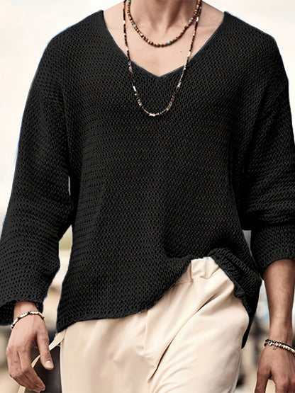 Autumnal knitted V-neck jumper for men with long sleeves – Eliott