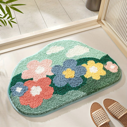 Luxury Bath Mat with Floral Pattern, Extra Soft and Absorbent - Florina