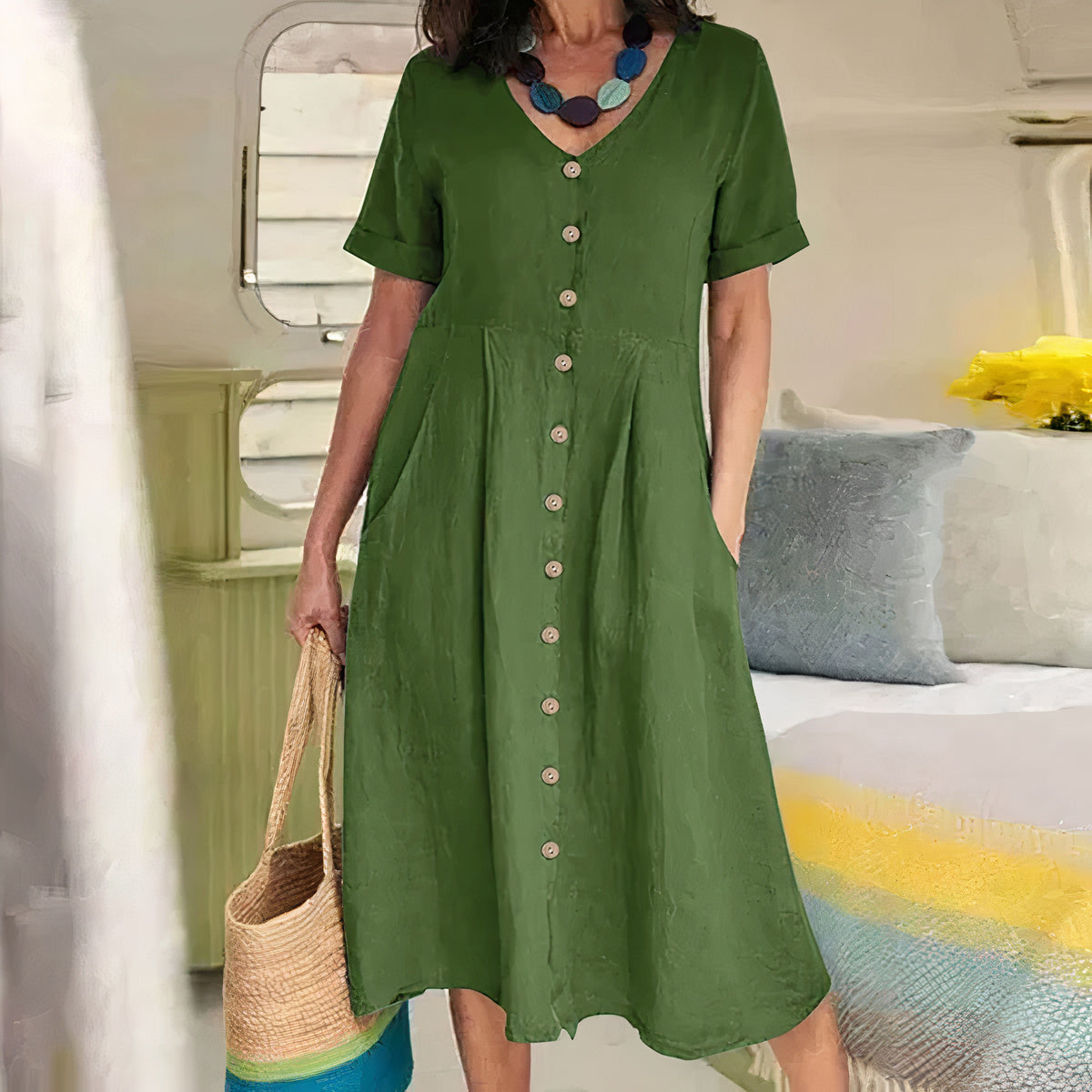 Casual cotton-linen summer dress – Noor