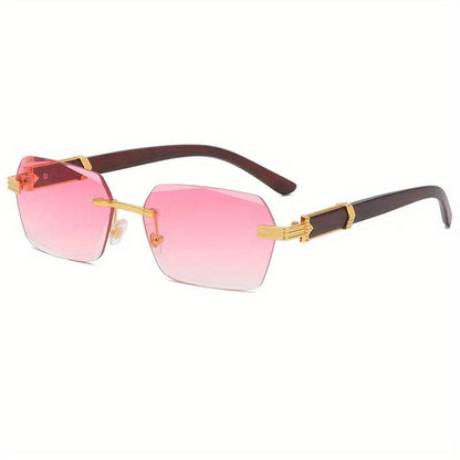 Rimless sunglasses with rectangular lenses and faux-wood temples – Verro