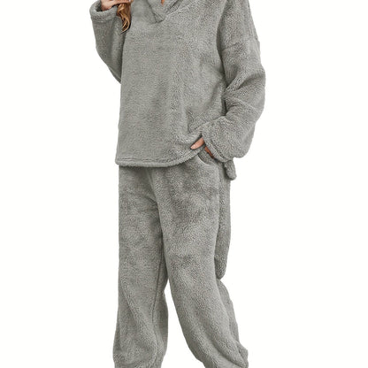Warm Coral Fleece Women's Loungewear Set – Fenna