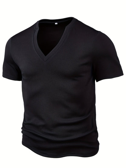 Men's T-shirt with deep V-neck and textured fabric – Rafael