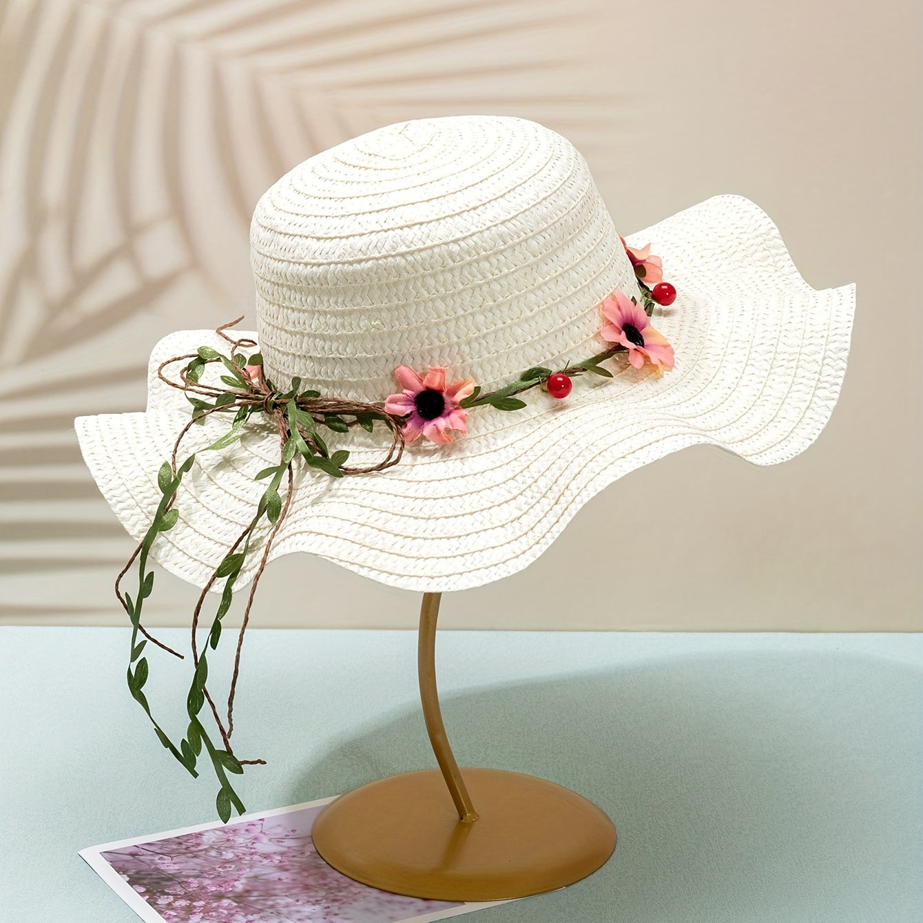 Ladies' summer straw hat with flower and fruit details – Solène