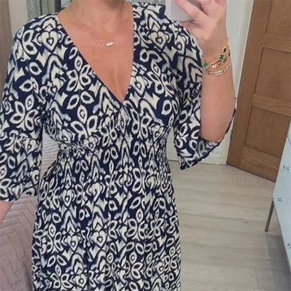Long Floral Dress with V-neck – Liora