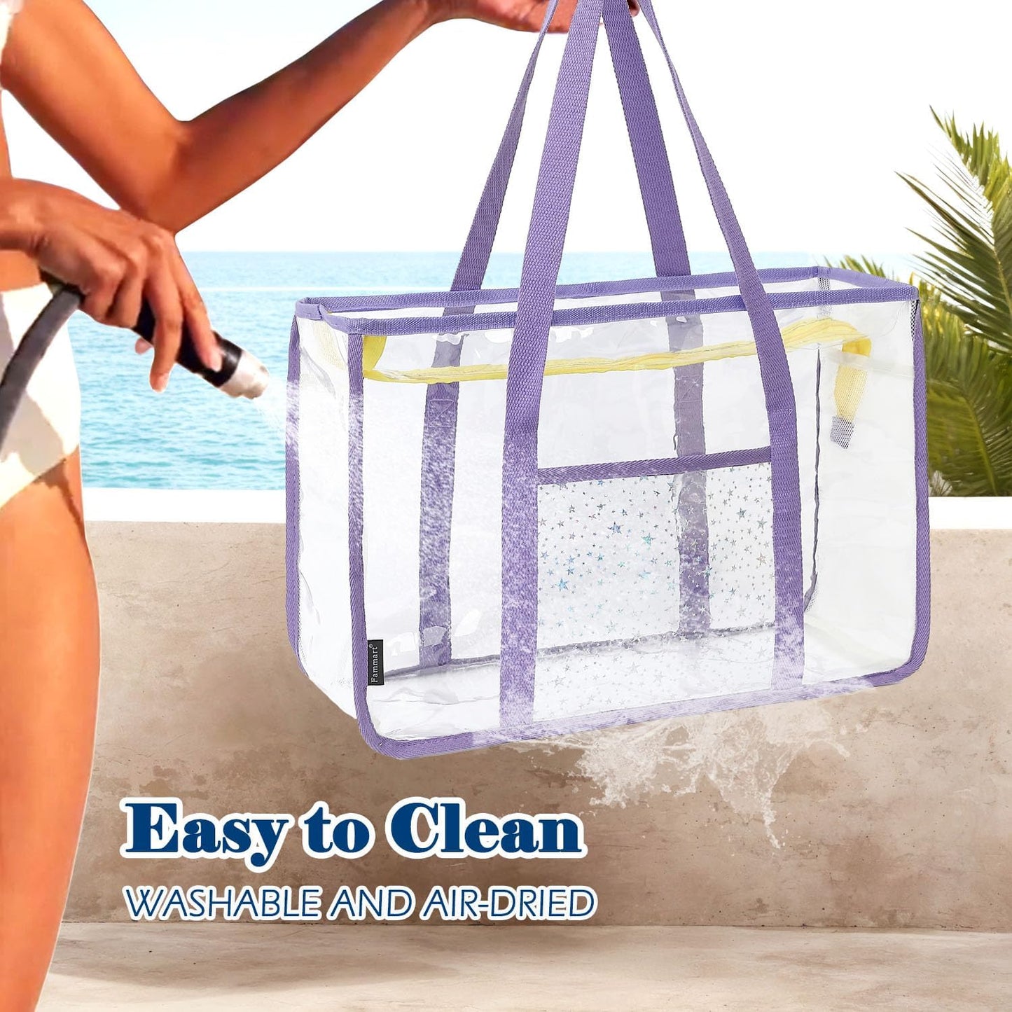 Buy 1, Get 1 FREE – Extra-Large Clear Mesh Beach Bag with 8 Pockets – ClearWave