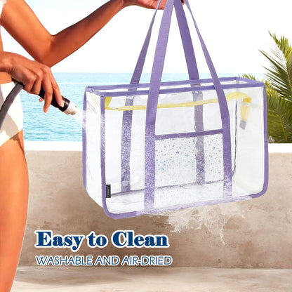 Buy 1, Get 1 FREE – Extra-Large Clear Mesh Beach Bag with 8 Pockets – ClearWave