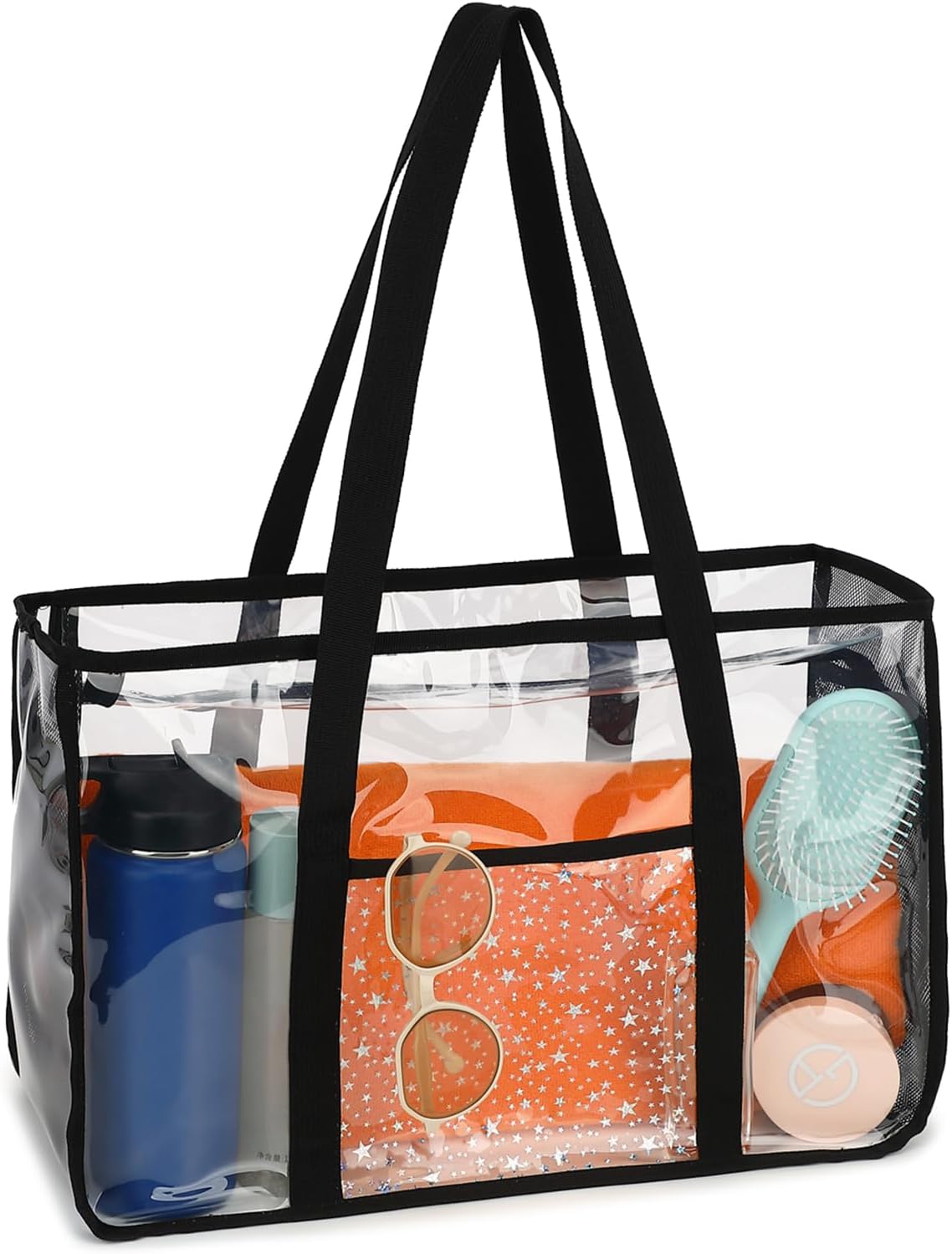 Buy 1, Get 1 FREE – Extra-Large Clear Mesh Beach Bag with 8 Pockets – ClearWave