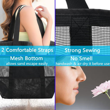 Buy 1, Get 1 FREE – Extra-Large Clear Mesh Beach Bag with 8 Pockets – ClearWave