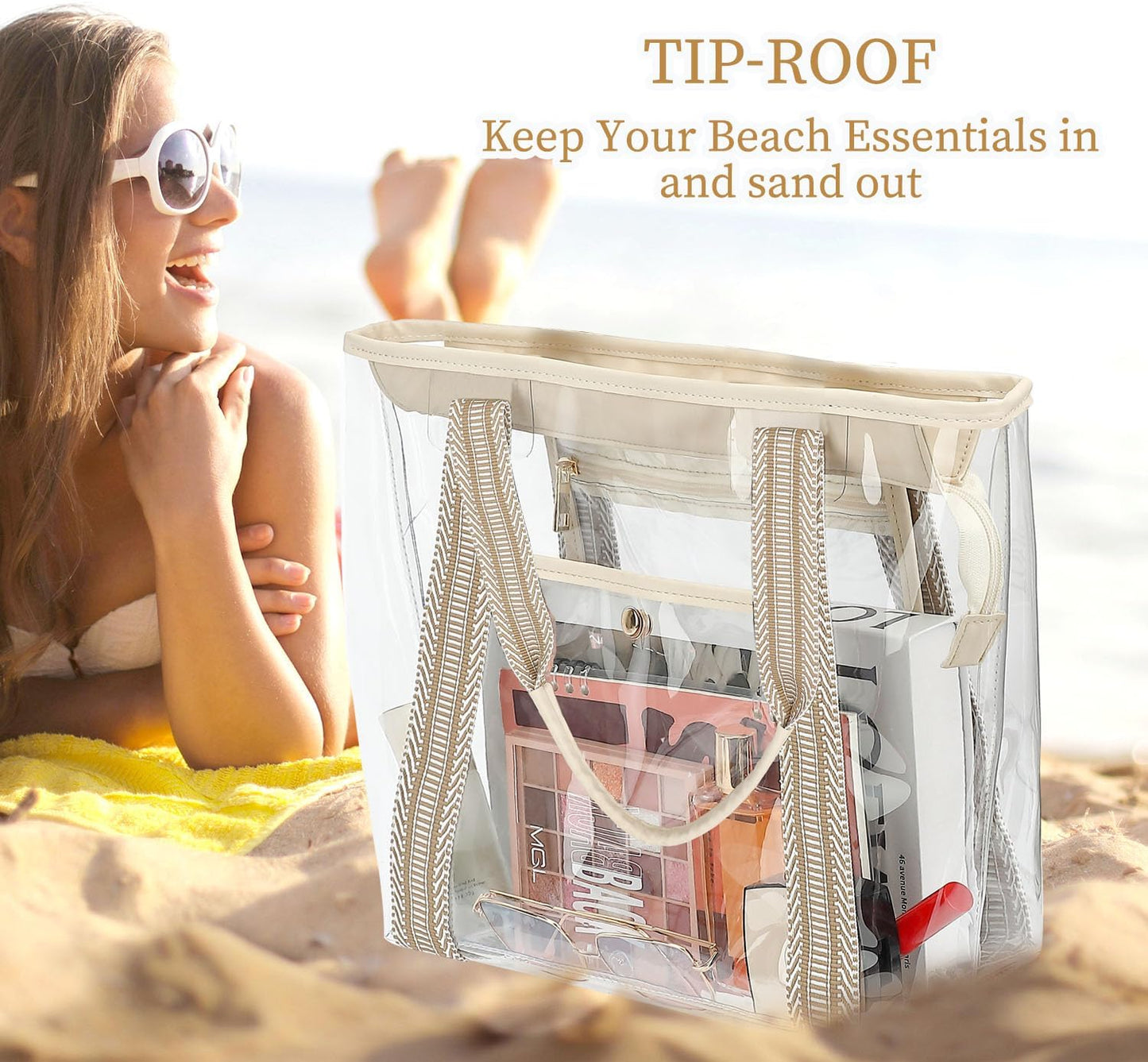 Buy 1, Get 1 FREE – Extra-Large Clear Mesh Beach Bag with 8 Pockets – ClearWave