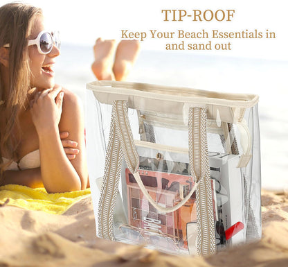 Buy 1, Get 1 FREE – Extra-Large Clear Mesh Beach Bag with 8 Pockets – ClearWave