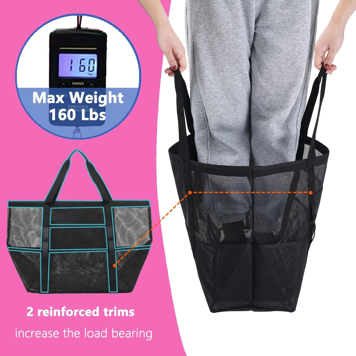Buy 1, Get 1 FREE – Extra-Large Clear Mesh Beach Bag with 8 Pockets – ClearWave