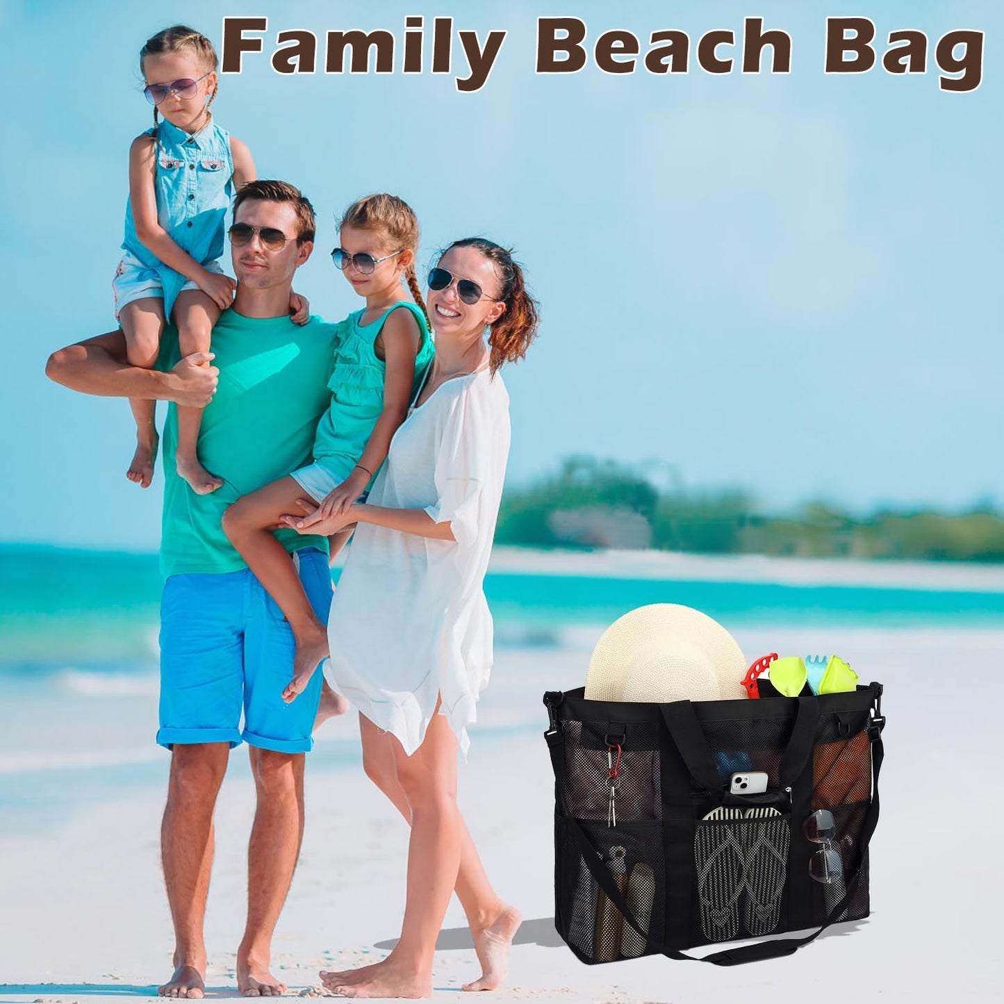 Buy 1, Get 1 FREE – Extra-Large Clear Mesh Beach Bag with 8 Pockets – ClearWave