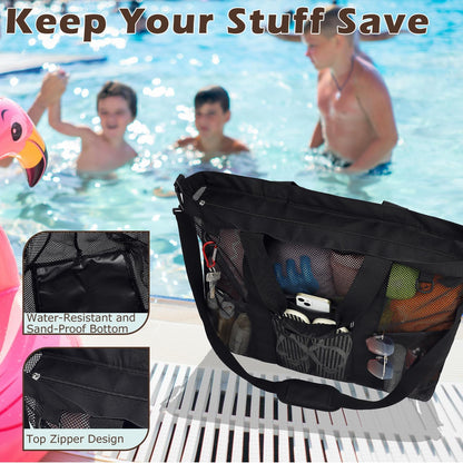 Buy 1, Get 1 FREE – Extra-Large Clear Mesh Beach Bag with 8 Pockets – ClearWave