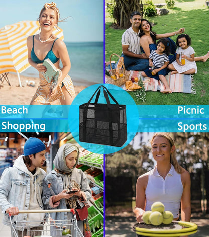 Buy 1, Get 1 FREE – Extra-Large Clear Mesh Beach Bag with 8 Pockets – ClearWave