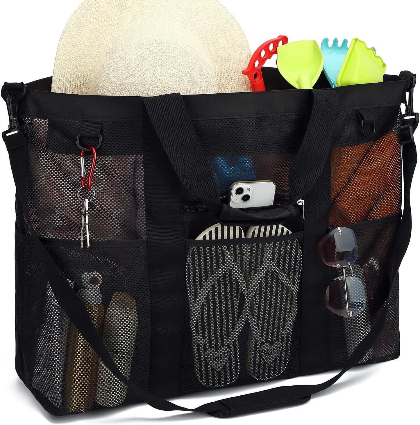 Buy 1, Get 1 FREE – Extra-Large Clear Mesh Beach Bag with 8 Pockets – ClearWave