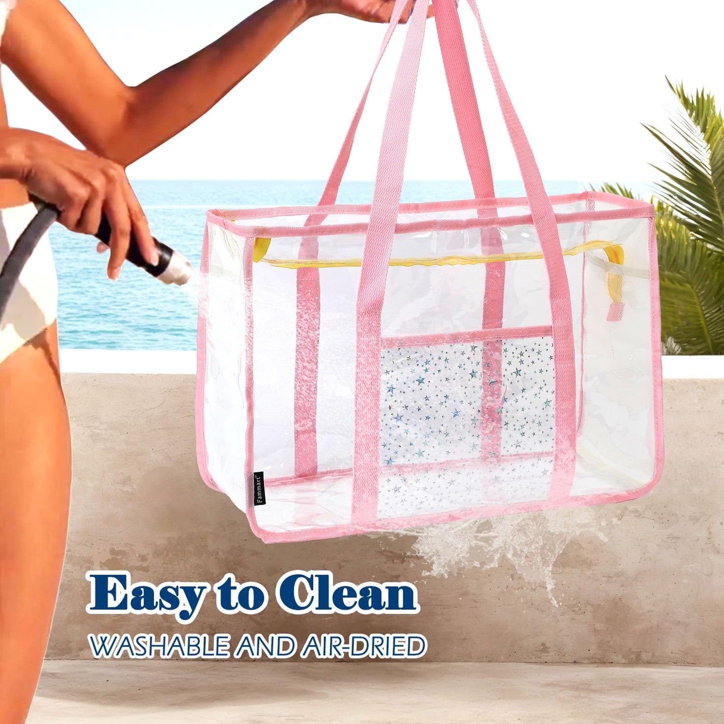 Buy 1, Get 1 FREE – Extra-Large Clear Mesh Beach Bag with 8 Pockets – ClearWave