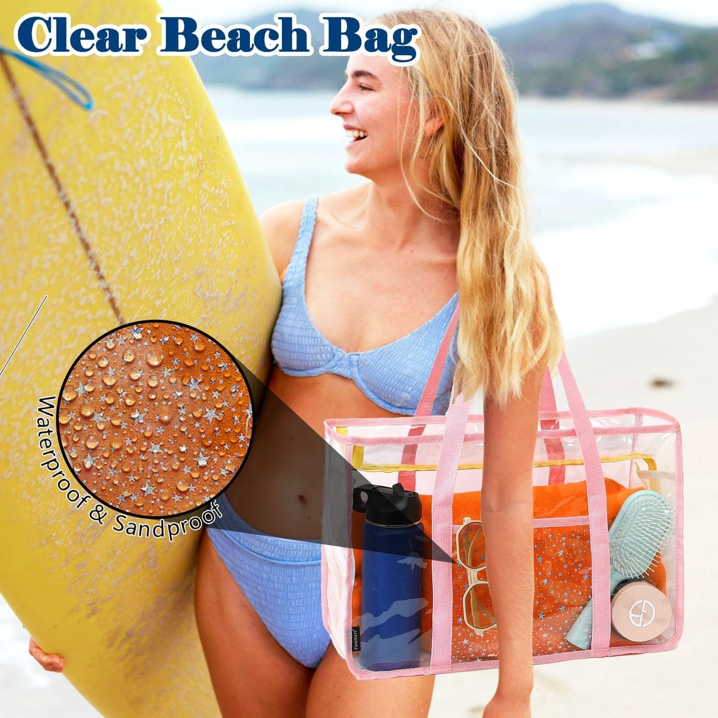 Buy 1, Get 1 FREE – Extra-Large Clear Mesh Beach Bag with 8 Pockets – ClearWave