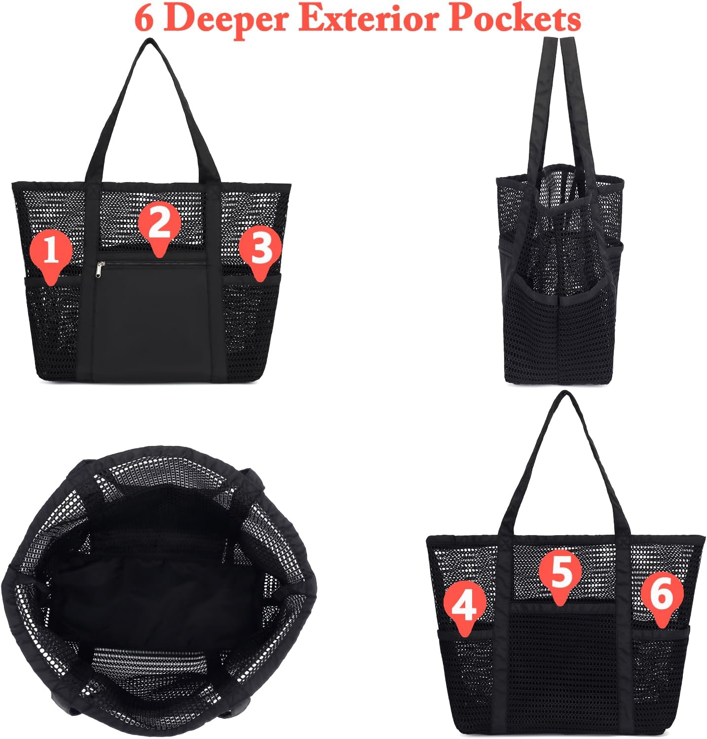 Buy 1, Get 1 FREE – Extra-Large Clear Mesh Beach Bag with 8 Pockets – ClearWave