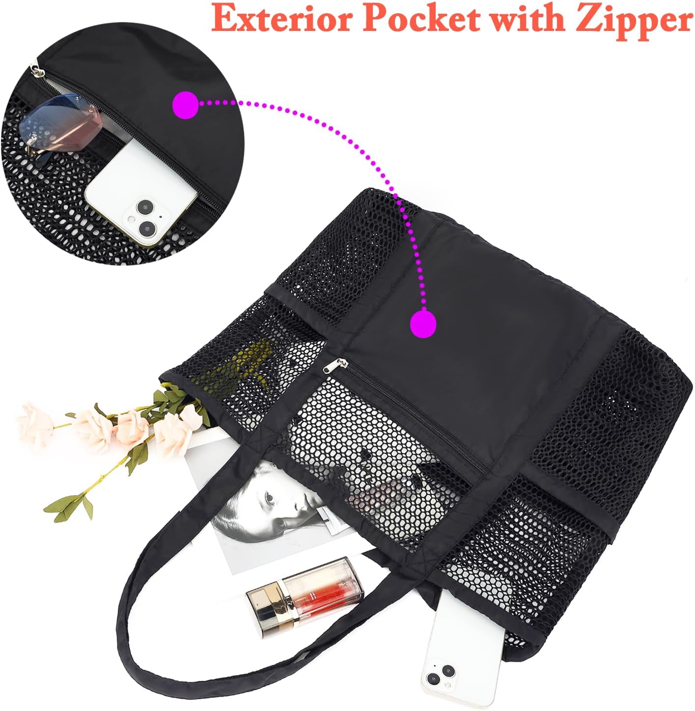 Buy 1, Get 1 FREE – Extra-Large Clear Mesh Beach Bag with 8 Pockets – ClearWave