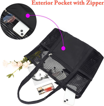 Buy 1, Get 1 FREE – Extra-Large Clear Mesh Beach Bag with 8 Pockets – ClearWave