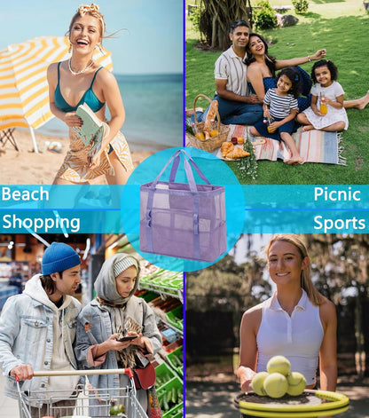 Buy 1, Get 1 FREE – Extra-Large Clear Mesh Beach Bag with 8 Pockets – ClearWave