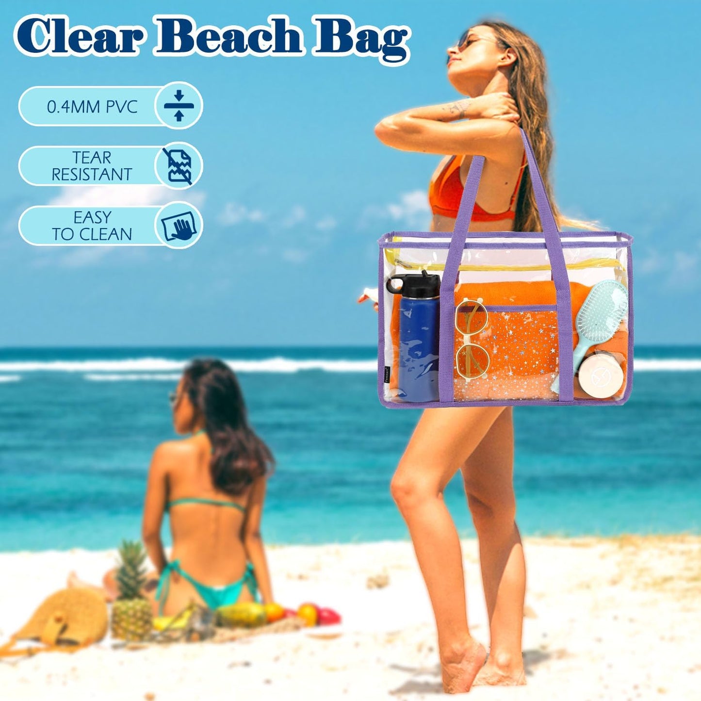 Buy 1, Get 1 FREE – Extra-Large Clear Mesh Beach Bag with 8 Pockets – ClearWave