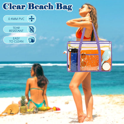 Buy 1, Get 1 FREE – Extra-Large Clear Mesh Beach Bag with 8 Pockets – ClearWave