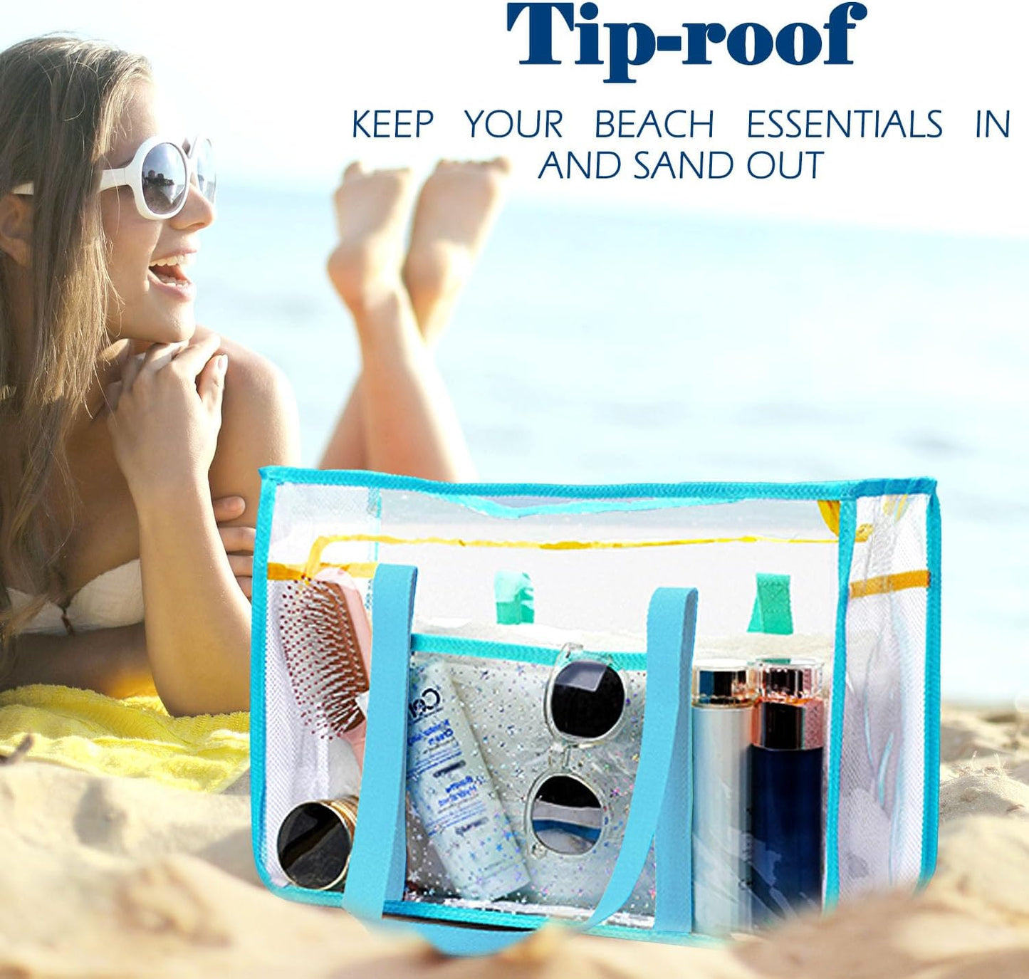 Buy 1, Get 1 FREE – Extra-Large Clear Mesh Beach Bag with 8 Pockets – ClearWave