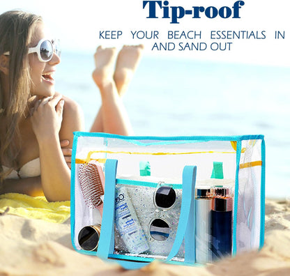 Buy 1, Get 1 FREE – Extra-Large Clear Mesh Beach Bag with 8 Pockets – ClearWave