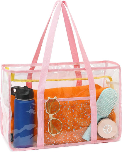 Buy 1, Get 1 FREE – Extra-Large Clear Mesh Beach Bag with 8 Pockets – ClearWave