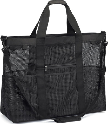 Buy 1, Get 1 FREE – Extra-Large Clear Mesh Beach Bag with 8 Pockets – ClearWave