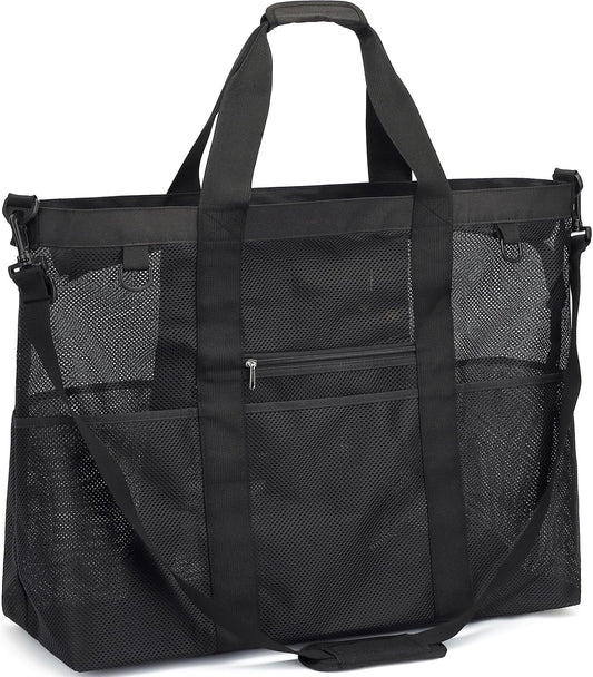 Buy 1, Get 1 FREE – Extra-Large Clear Mesh Beach Bag with 8 Pockets – ClearWave