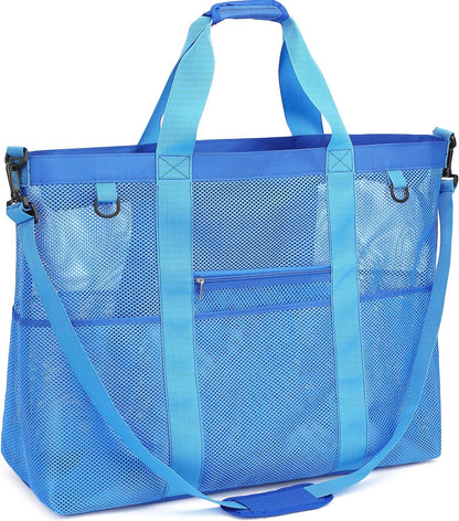 Buy 1, Get 1 FREE – Extra-Large Clear Mesh Beach Bag with 8 Pockets – ClearWave
