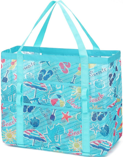 Buy 1, Get 1 FREE – Extra-Large Clear Mesh Beach Bag with 8 Pockets – ClearWave