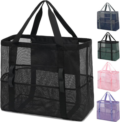 Buy 1, Get 1 FREE – Extra-Large Clear Mesh Beach Bag with 8 Pockets – ClearWave