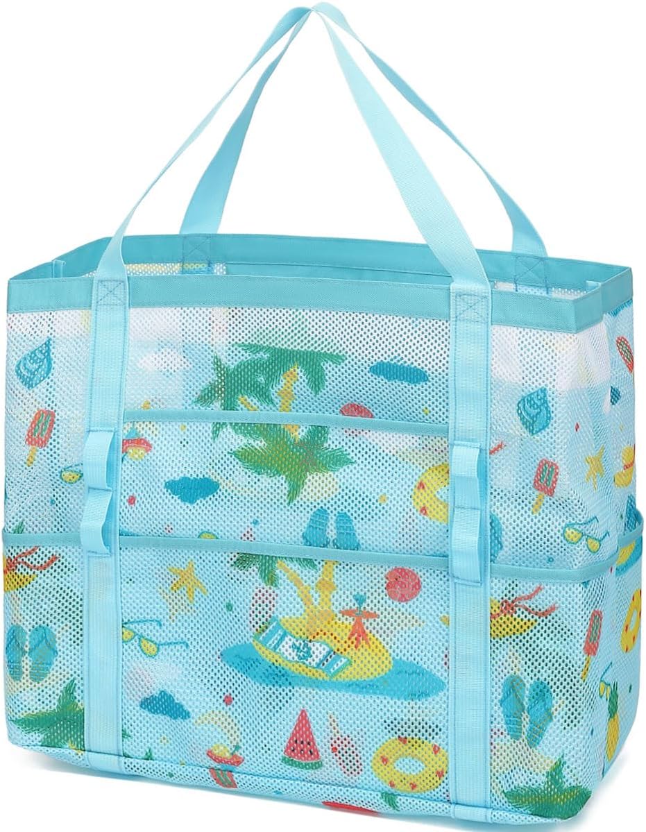 Buy 1, Get 1 FREE – Extra-Large Clear Mesh Beach Bag with 8 Pockets – ClearWave