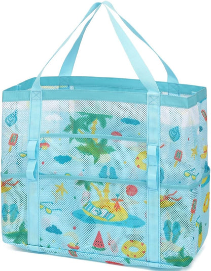 Buy 1, Get 1 FREE – Extra-Large Clear Mesh Beach Bag with 8 Pockets – ClearWave