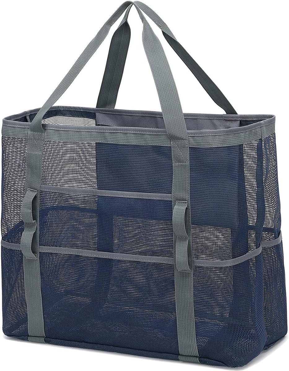 Buy 1, Get 1 FREE – Extra-Large Clear Mesh Beach Bag with 8 Pockets – ClearWave