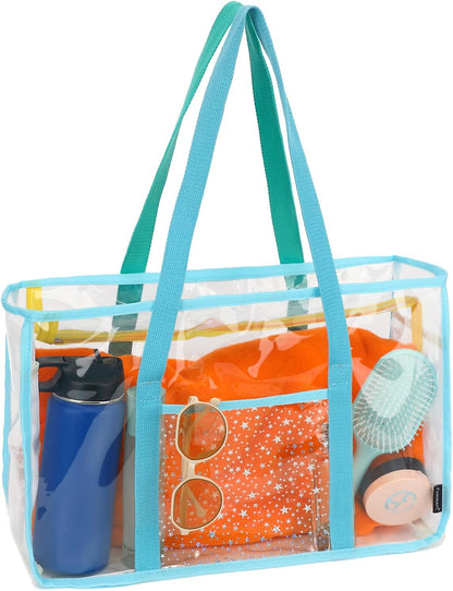 Buy 1, Get 1 FREE – Extra-Large Clear Mesh Beach Bag with 8 Pockets – ClearWave