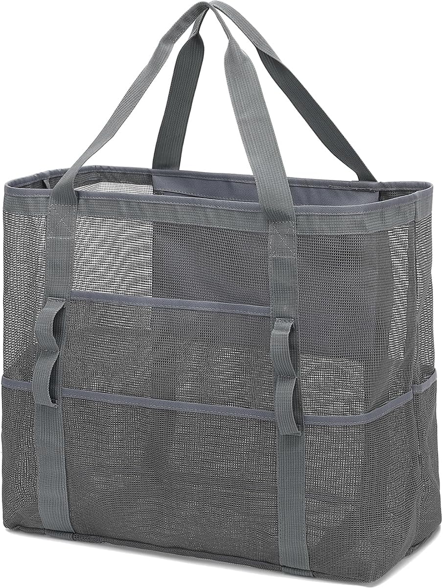 Buy 1, Get 1 FREE – Extra-Large Clear Mesh Beach Bag with 8 Pockets – ClearWave